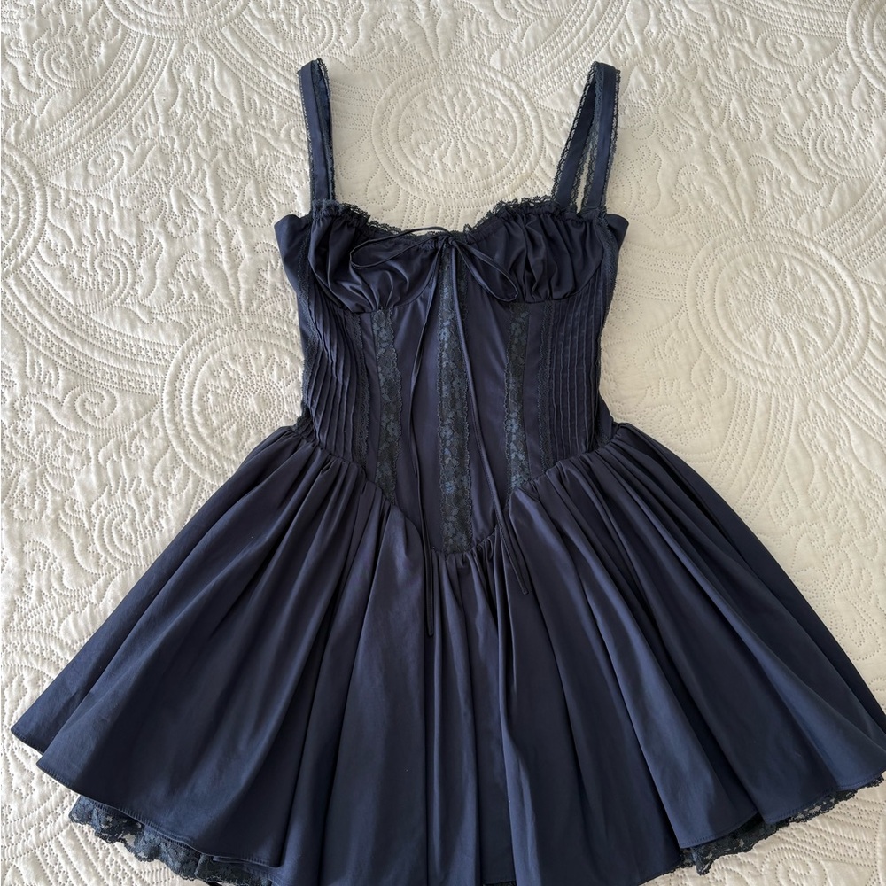 House of CB PIETRA Navy Mini Dress with Lace Detail
